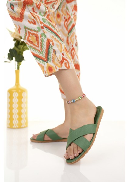 Kadın Günlük Terlik Yeşil Yazlık Deniz Plaj Çeyiz Misafir Dış Mekan ve Ev Terliği modelleri