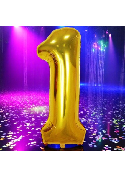 Gold 1 Rakam Folyo Balon Uçan Balona Helyum Gazına Uygun Yüksek Kalite 1 Metre Gold 1 Rakam Balon