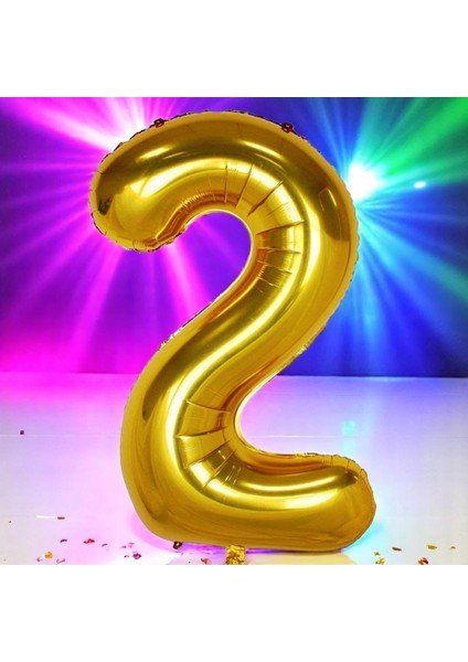Gold 2 Rakam Folyo Balon Uçan Balona Helyum Gazına Uygun Yüksek Kalite 1 Metre Gold 2 Rakam Balon