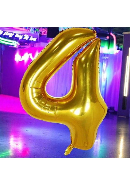 Gold 4 Rakam Folyo Balon Uçan Balona Helyum Gazına Uygun Yüksek Kalite 1 Metre Gold 4 Rakam Balon