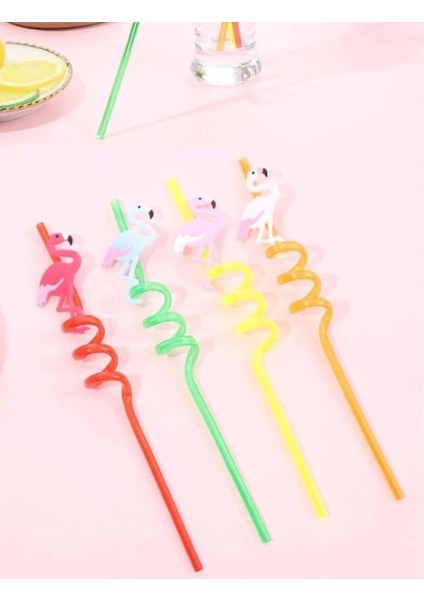- 4 Adet Şekilli Çocuk Pipeti - 26 cm Uzunluğunda Kıvrımlı ve Figürlü Renkli Plastik Pipet Seti