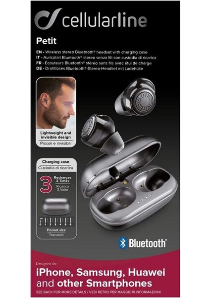 Petit True Kablosuz Kulaklık Kulaklık, Taşınabilir Pil Şarj Cihazlı Bluetooth Kablosuz Kulak Içi Kulaklık, Tws, Dahili Mikrofon, Dokunmatik Kontrol, Siyah, Btpetıttwsk