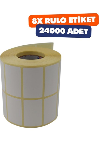 Termal Rulo Etiket, 50MM x 30MM 24000 Adet 8 Rulo Yan Yana 2li Sarılmış Rulolar 40MM Kuka Çapı Barkod Yazıcılar ile Uyumludur, Ribon Kullanmadan Yazdırılabilir