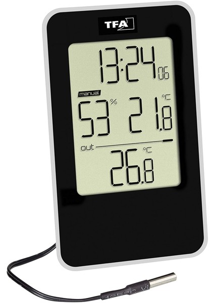 30.5048.01 Dijital Sıcaklık ve Nem Göstergesi | Kablolu Dış Sıcaklık Sensörlü