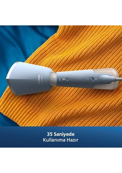 - Philips 5000 Serisi Buharlı Düzleştirici - 35 Saniyede Hazır, Aktif Isıtmalı Taban, Eko ve Maksimum Ayarlar, Hassas Kumaşlara Uygun, Dikey ve Yatay Kullanım, Aksesuarlar Dahil, Gök Mavisi (STH5020/20)