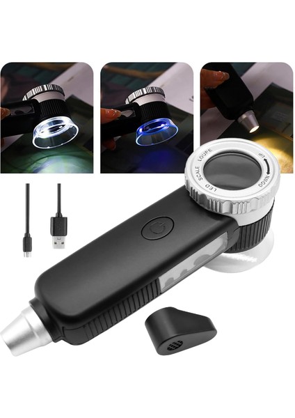 TH-8019 30X Ayarlanabilir Çoklu Işıklı USB Şarjlı El Büyüteci