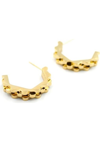 Tırtıklı Beşgen Çelik Küpe - Altın