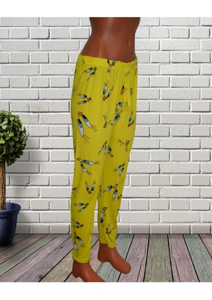 Genç Tweety Desen Milan Kumaş Dar Paça Esnek Bel Gawzera Altlık Pantolon