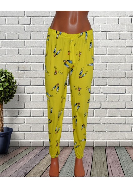 Genç Tweety Desen Milan Kumaş Dar Paça Esnek Bel Gawzera Altlık Pantolon modelleri