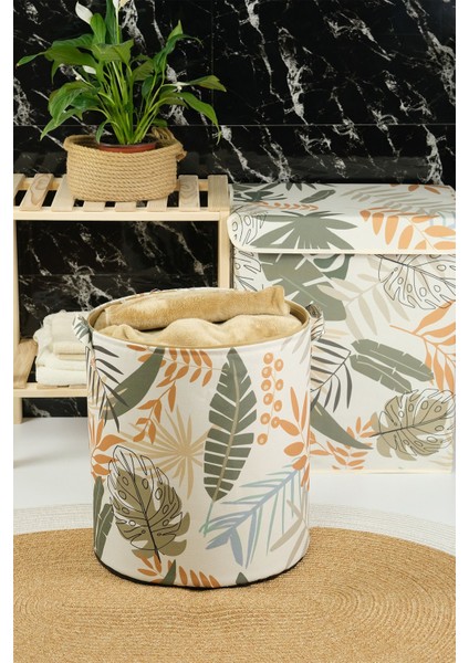 Yaprak Desenli Filesiz Kirli Çamaşır Dolap Içi Çocuk Odası Oyuncak Düzenleyici Saklama Sepeti 37X40