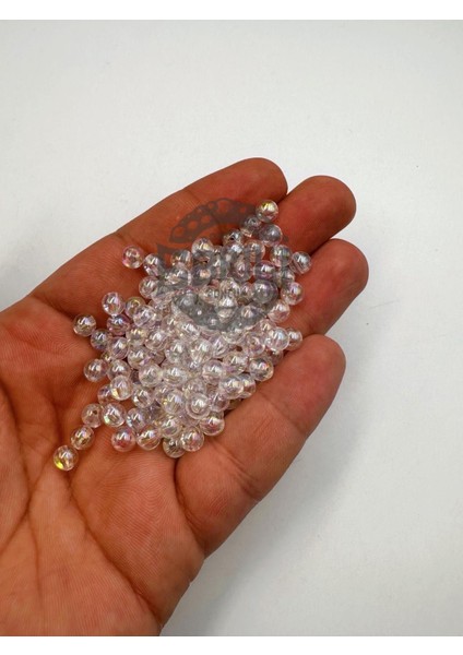 6 mm Şeffaf Akrilik Boncuk Delikli Boncuk Takı Yapımı Bead (50 Gram)