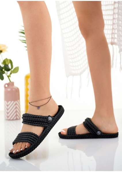 Kadın Siyah Hasır Örgü Sandalet Terlik Yıkanabilir Kaydırmaz Masaj Taban Deniz Plaj Günlük Sandalet Terlik fiyatları