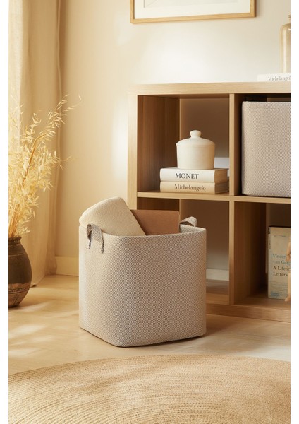 Bej Dokulu Dolap Içi Çamaşır Oyuncak Düzenleyici Katlanır Saklama Sepeti Organizer 30X30X30
