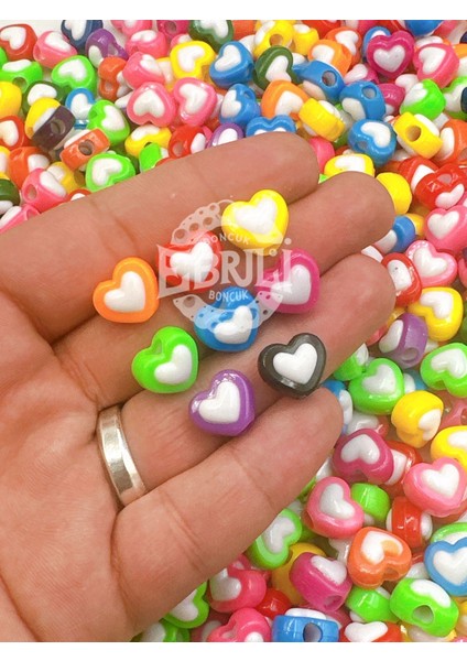 12 mm Renkli Kalp Boncuk Takı Yapımı Bead (25 Adet)