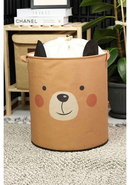 Ayı Tasarımlı Fileli Bebek Çocuk Odası Düzenleyici Saklama Kutusu Oyuncak Kirli Sepeti 37X40