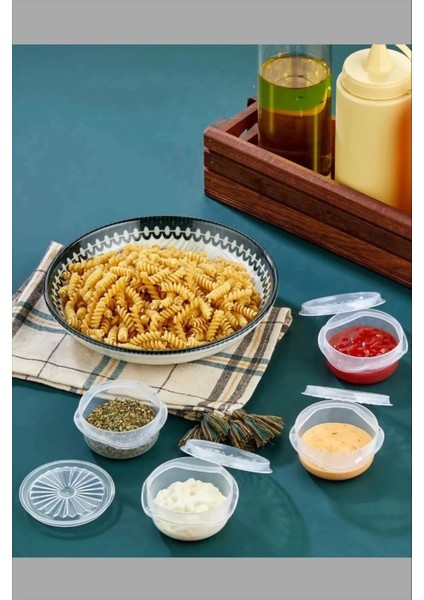 9 Lu Yelpaze Kapaklı Şeffaf Mini Sosluk - Ketçap Mayonez Kabı- Kahve Yanı Şeker Lokumluk