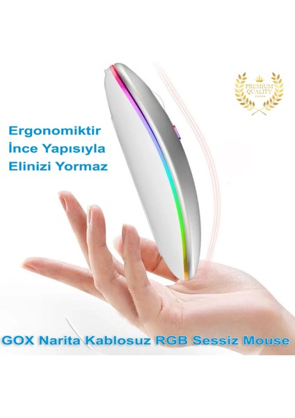 Kablosuz Fare Wireless Mouse 4 Tuşlu Renk Sessiz Şarj Edilebilir Dpı Kontrol