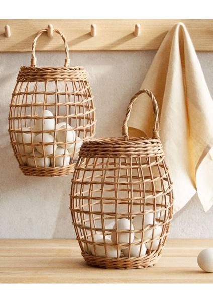 Hasır Bambu Rattan Çok Amaçlı Dekoratif Duvar Saksısı Çiçeklik Sepet/askılı Sepet-Gazetelik