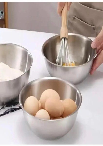 Çelik Karıştırma Kabı Çok Amaçlı Kase Çırpma Yoğurma Hamur Salata Kasesi Anneye Hediye 21X10CM