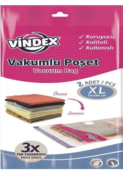 Vakumlu Giyisi Yastık Yorgan Saklama Torbası Poşeti Hurç - x Large - 55X90 Cm. -2'li 1 Paket