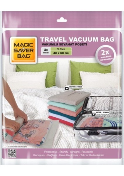Magic Saver Bag 2'li Seyahat Vakumlu Poşet Seti (S) (40X60 Cm)