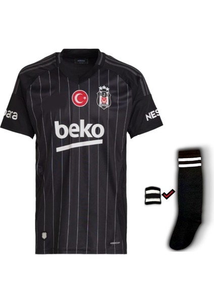 Beşiktaş Forma Isimsiz Siyah 2024/2025 Yeni Sezon Yetişkin Futbol Forması Bileklik ve Tozluk Dahil