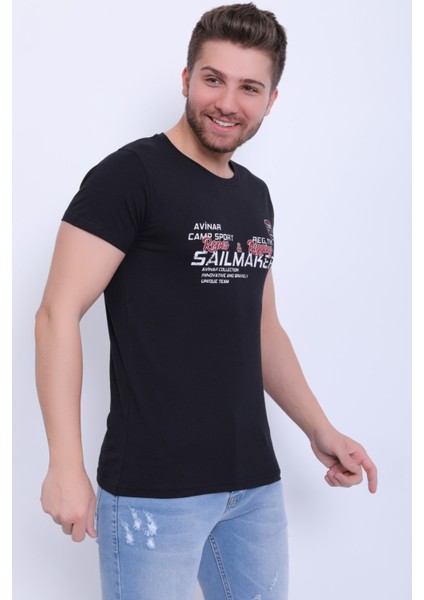 Unisex Bisiklet Yaka Baskılı T-Shirt