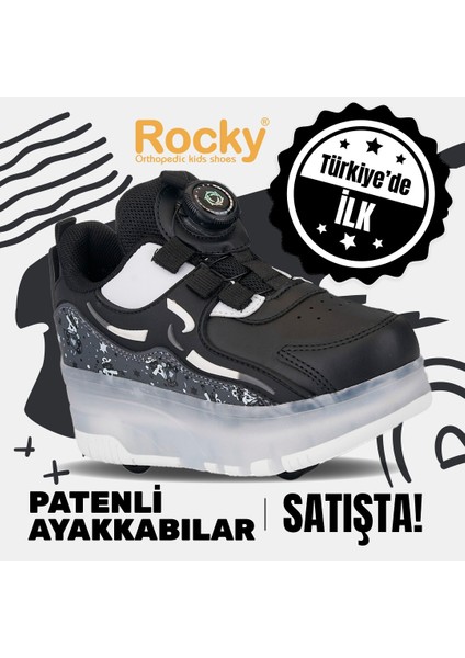 Nils Erkek Çocuk Patenli, Işıklı Rahat Siyah Spor ve Günlük Ayakkabı&Sneaker | Yeni Model Tarz Patenli Kaykay Ayakkabı
