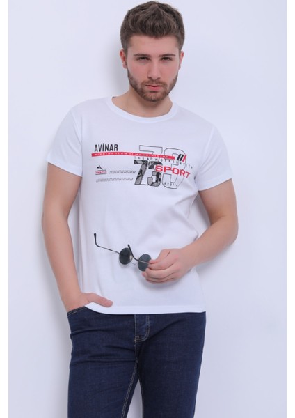 Unisex Bisiklet Yaka Baskılı T-Shirt
