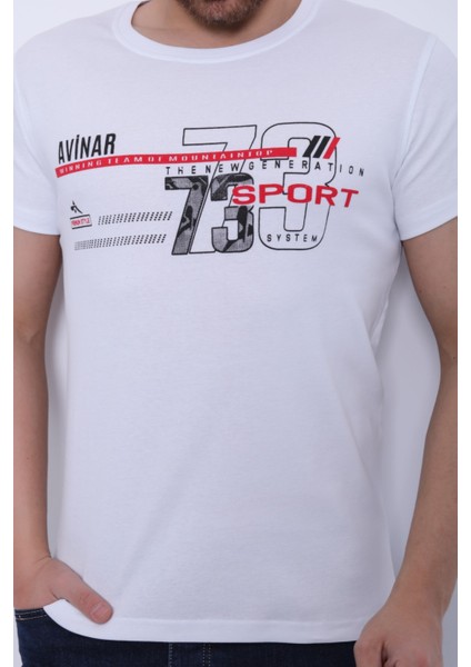 Unisex Bisiklet Yaka Baskılı T-Shirt
