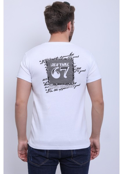 Unisex Bisiklet Yaka Baskılı T-Shirt