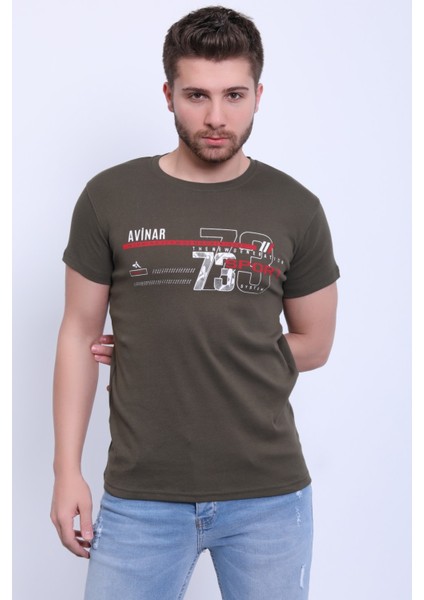 Unisex Bisiklet Yaka Baskılı T-Shirt