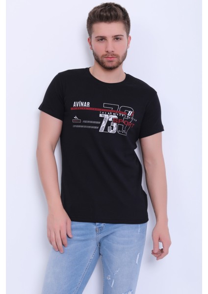 Unisex Bisiklet Yaka Baskılı T-Shirt