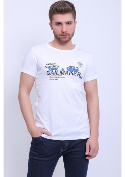 Unisex Bisiklet Yaka Baskılı T-Shirt