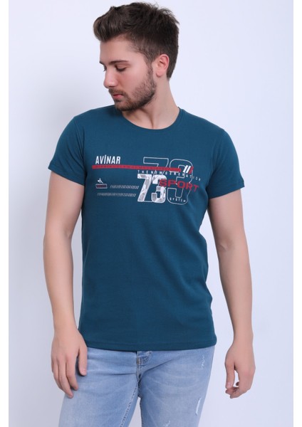Unisex Bisiklet Yaka Baskılı T-Shirt