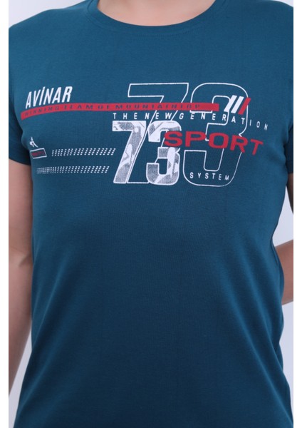 Unisex Bisiklet Yaka Baskılı T-Shirt