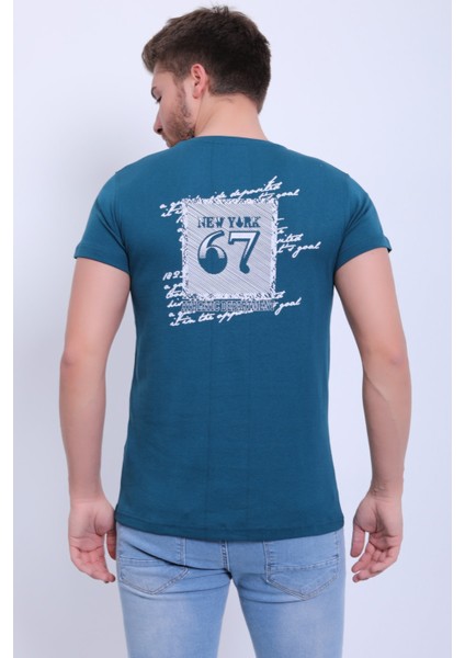 Unisex Bisiklet Yaka Baskılı T-Shirt