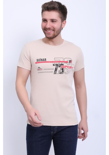Unisex Bisiklet Yaka Baskılı T-Shirt