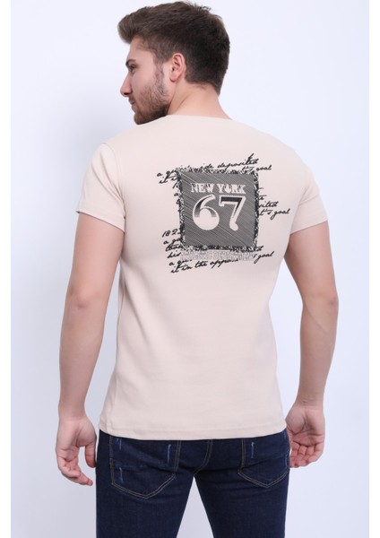 Unisex Bisiklet Yaka Baskılı T-Shirt