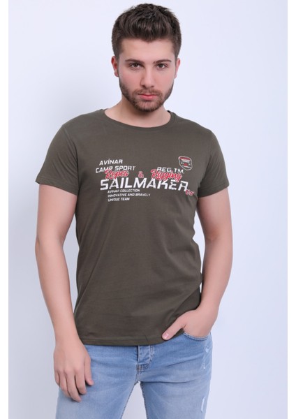Unisex Bisiklet Yaka Baskılı T-Shirt
