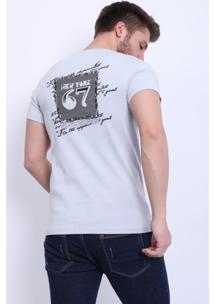 Unisex Bisiklet Yaka Baskılı T-Shirt