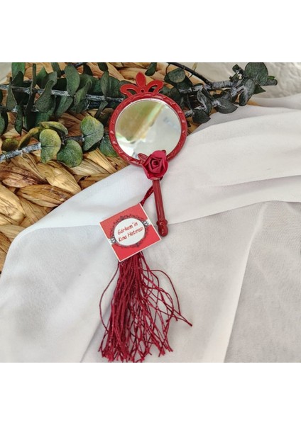 15 Adet Plastik Ayna Hediyelik Kelebek ve Taçlı Kırmızı