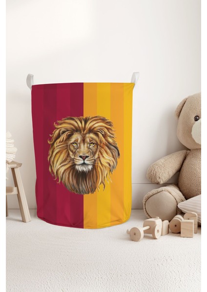 Sarı Kırmızı Aslan Desenli Çocuk ve Bebek Odası Düzenleyici Oyuncak Veya Kirli Sepeti TLAS-318