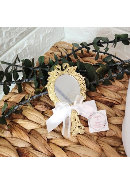 Kuğulu Işlemeli Metal Ayna Figürlü 20 Adet Altin