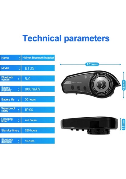 BT35 Kask Kulaklık Bluetooth 5. 0 Motosiklet Interkom Su Geçirmez Kablosuz Kulaklık