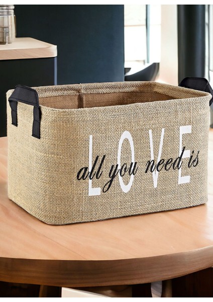 Love Baskılı Jüt Dolap Içi Çocuk Odası Oyuncak Düzenleyici Katlanır Saklama Sepeti ORGANIZER30X22X1 fırsatları