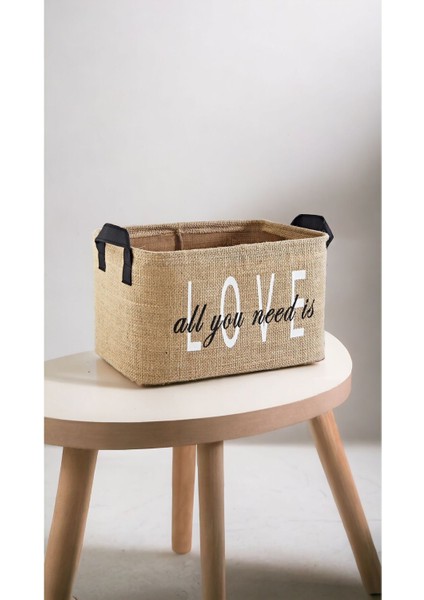 Love Baskılı Jüt Dolap Içi Çocuk Odası Oyuncak Düzenleyici Katlanır Saklama Sepeti ORGANIZER30X22X1 indirimleri