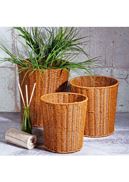 Rattan Hasır 3'lü Yuvarlak Uzun Sepet