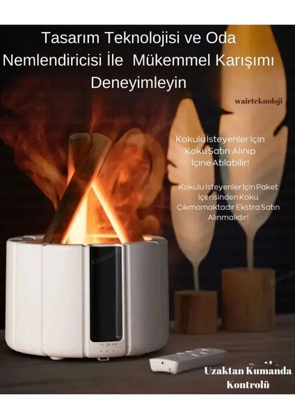 250 ml Alev Görüntülü Bonfire Oda Nemlendirici Şık Tasarım Uzaktan Kumanda Kontrollü Beyaz fiyatları