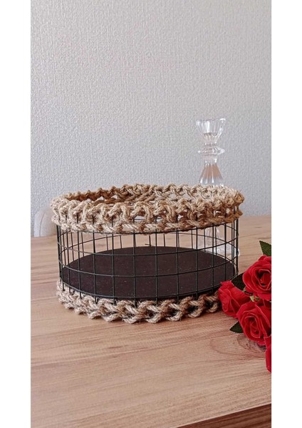 Hasır-Tel Yuvarlak Dekoratif Sepet-Meyvelik